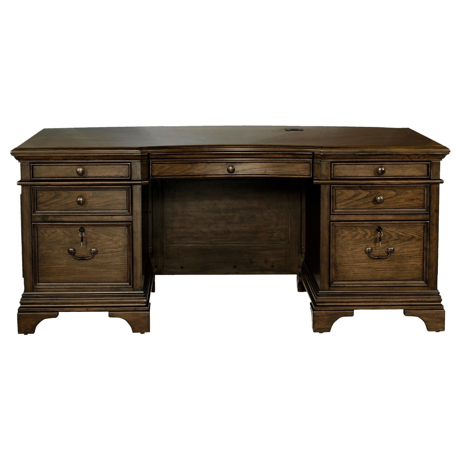 Hartshill Burnished Oak Executive Desk with File Cabinets - 881281 - Luna Furniture - Dallas Store