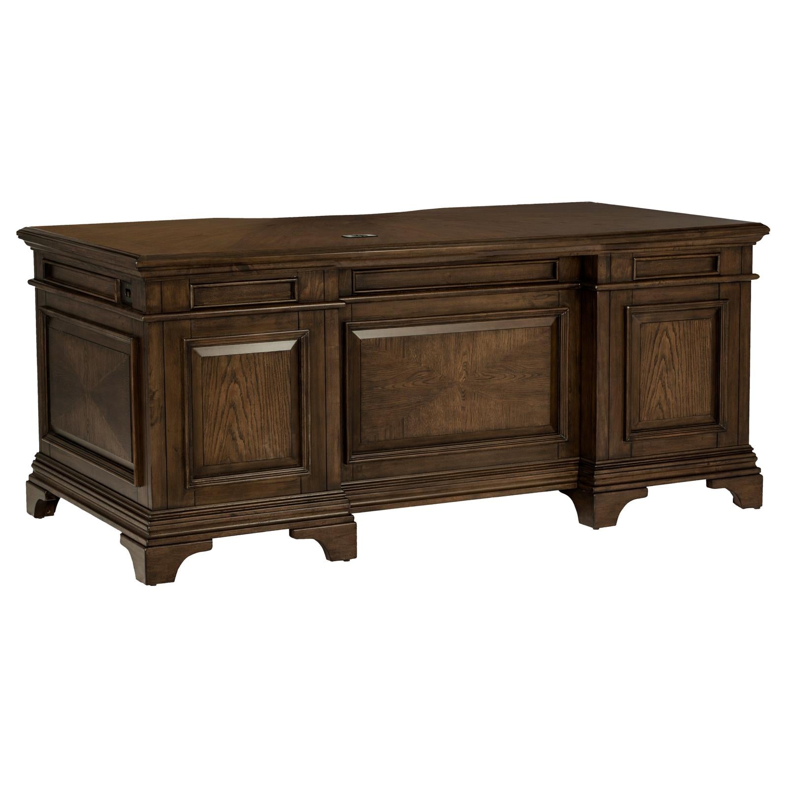 Hartshill Burnished Oak Executive Desk with File Cabinets - 881281 - Luna Furniture - Dallas Store