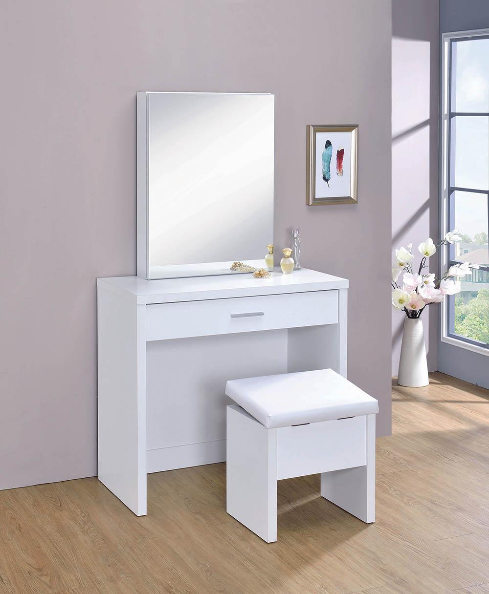 Harvey 2-Piece Vanity Set with Lift-Top Stool White - 300290 - Luna Furniture - Dallas Store