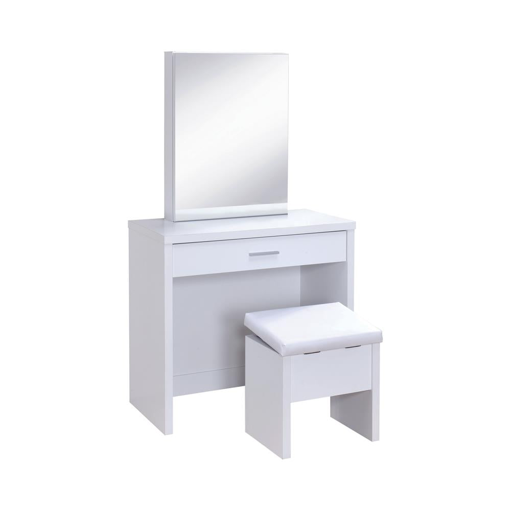 Harvey 2-Piece Vanity Set with Lift-Top Stool White - 300290 - Luna Furniture - Dallas Store