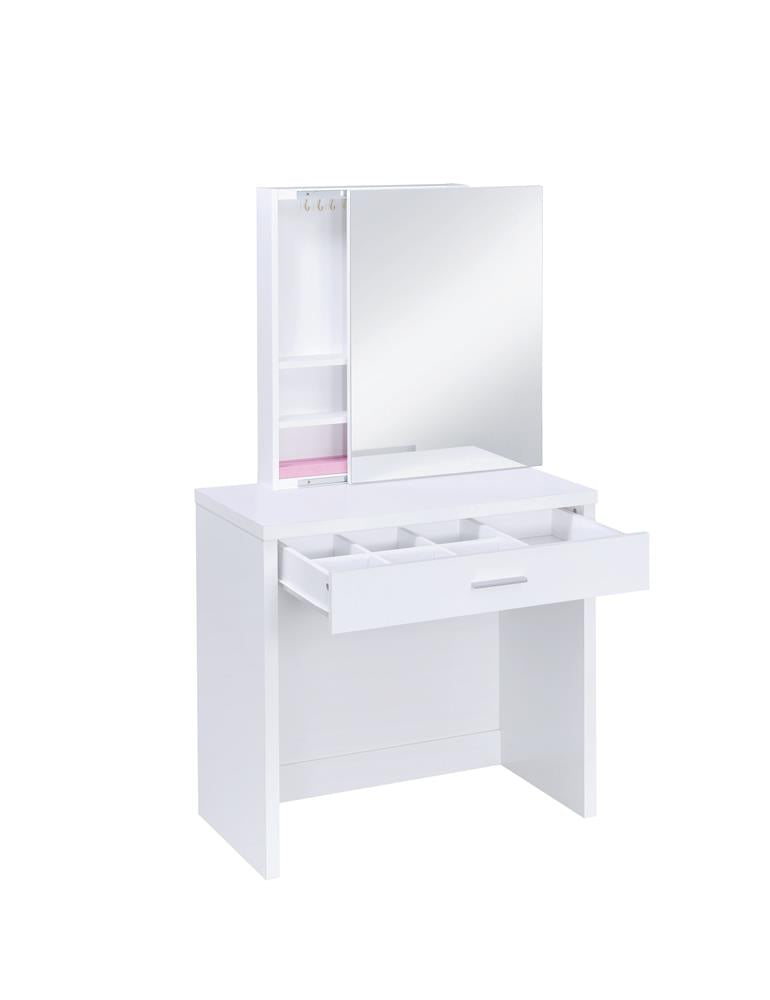 Harvey 2-Piece Vanity Set with Lift-Top Stool White - 300290 - Luna Furniture - Dallas Store