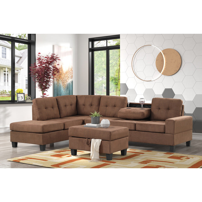 Heights Chocolate Brown Reverisble Sectional with Storage Ottoman - SET | SH3220CHC-3SC | SH3220CHC-4 - Luna Furniture - Dallas Store