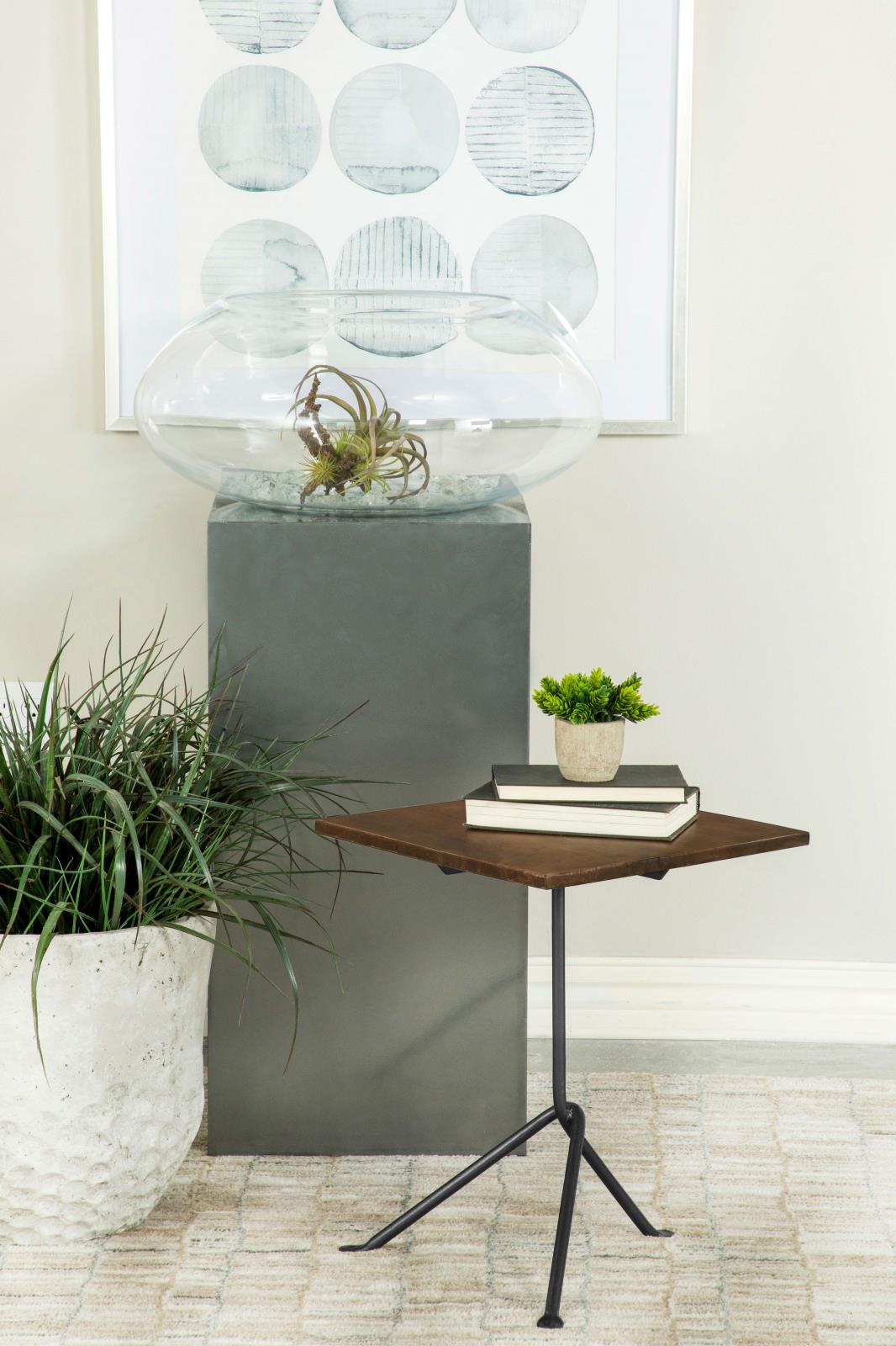 Heitor Dark Brown/Gunmetal Square Accent Table with Tripod Legs - 931206 - Luna Furniture - Dallas Store