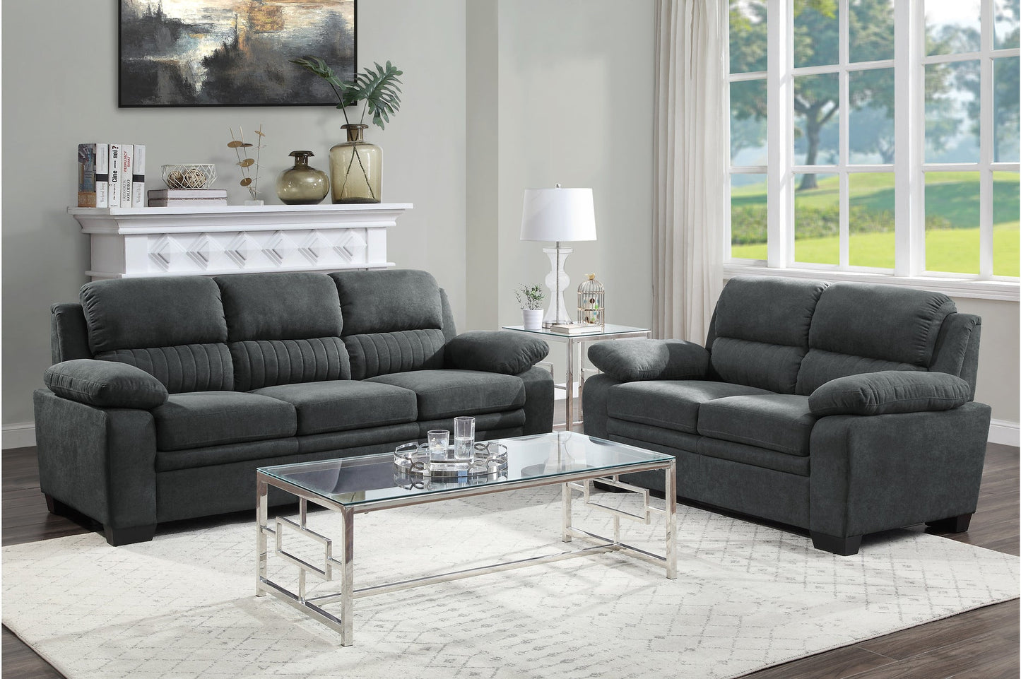 Holleman Dark Gray Living Room Set - SET | 9333DG-2 | 9333DG-3 - Luna Furniture - Dallas Store