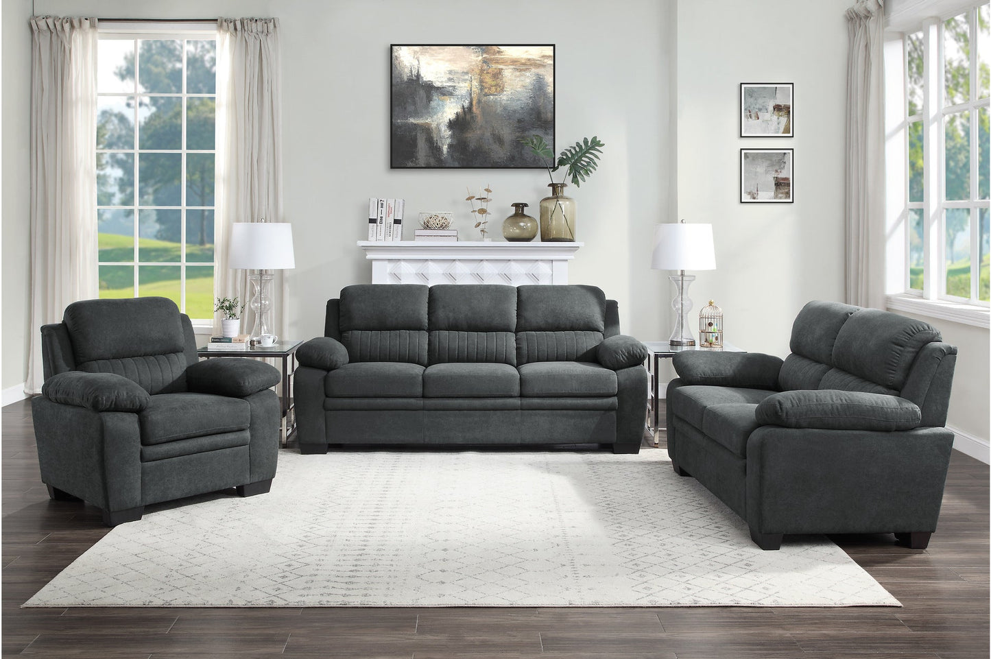 Holleman Dark Gray Living Room Set - SET | 9333DG-2 | 9333DG-3 - Luna Furniture - Dallas Store