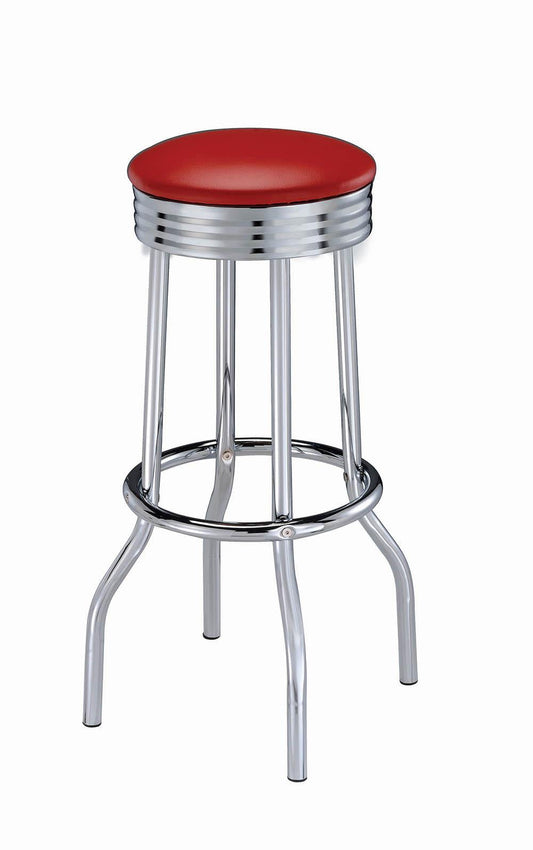 Hopkins Red/Chrome Upholstered Top Bar Stools, Set of 2 - 2299R - Luna Furniture - Dallas Store