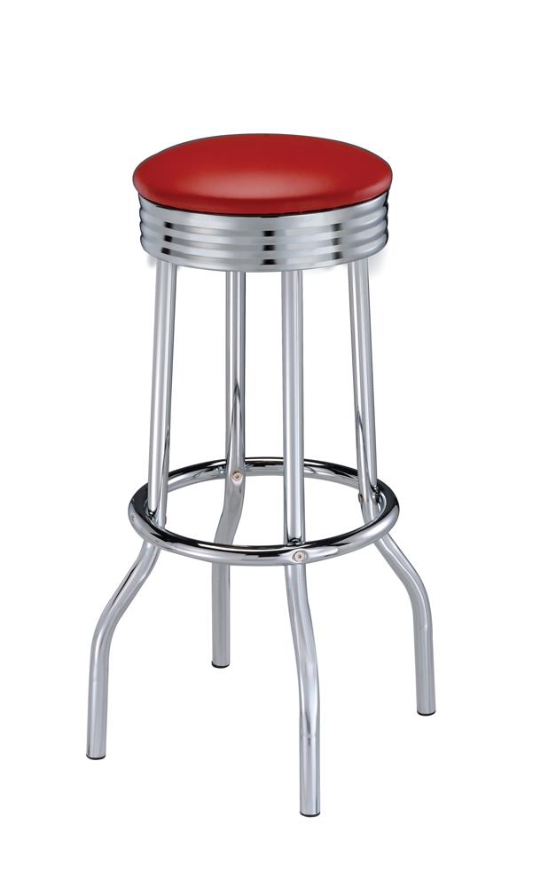Hopkins Red/Chrome Upholstered Top Bar Stools, Set of 2 - 2299R - Luna Furniture - Dallas Store