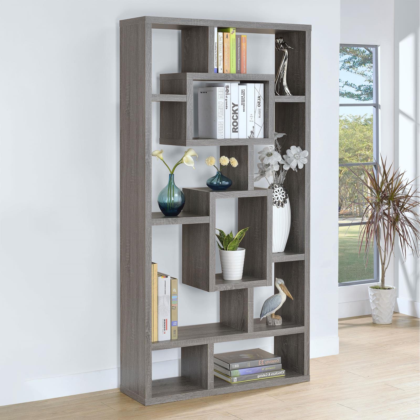 Howie Weathered Gray 10-Shelf Bookcase - 800512 - Luna Furniture - Dallas Store