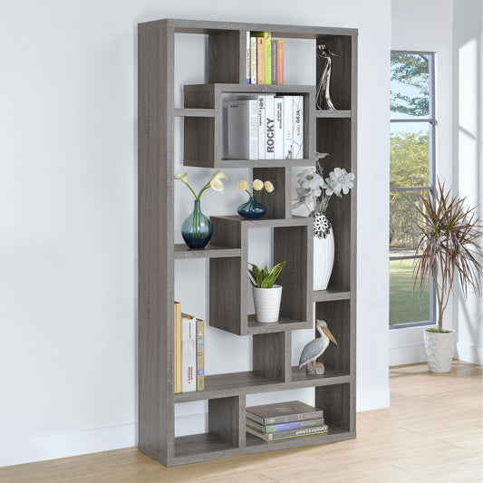 Howie Weathered Gray 10-Shelf Bookcase - 800512 - Luna Furniture - Dallas Store
