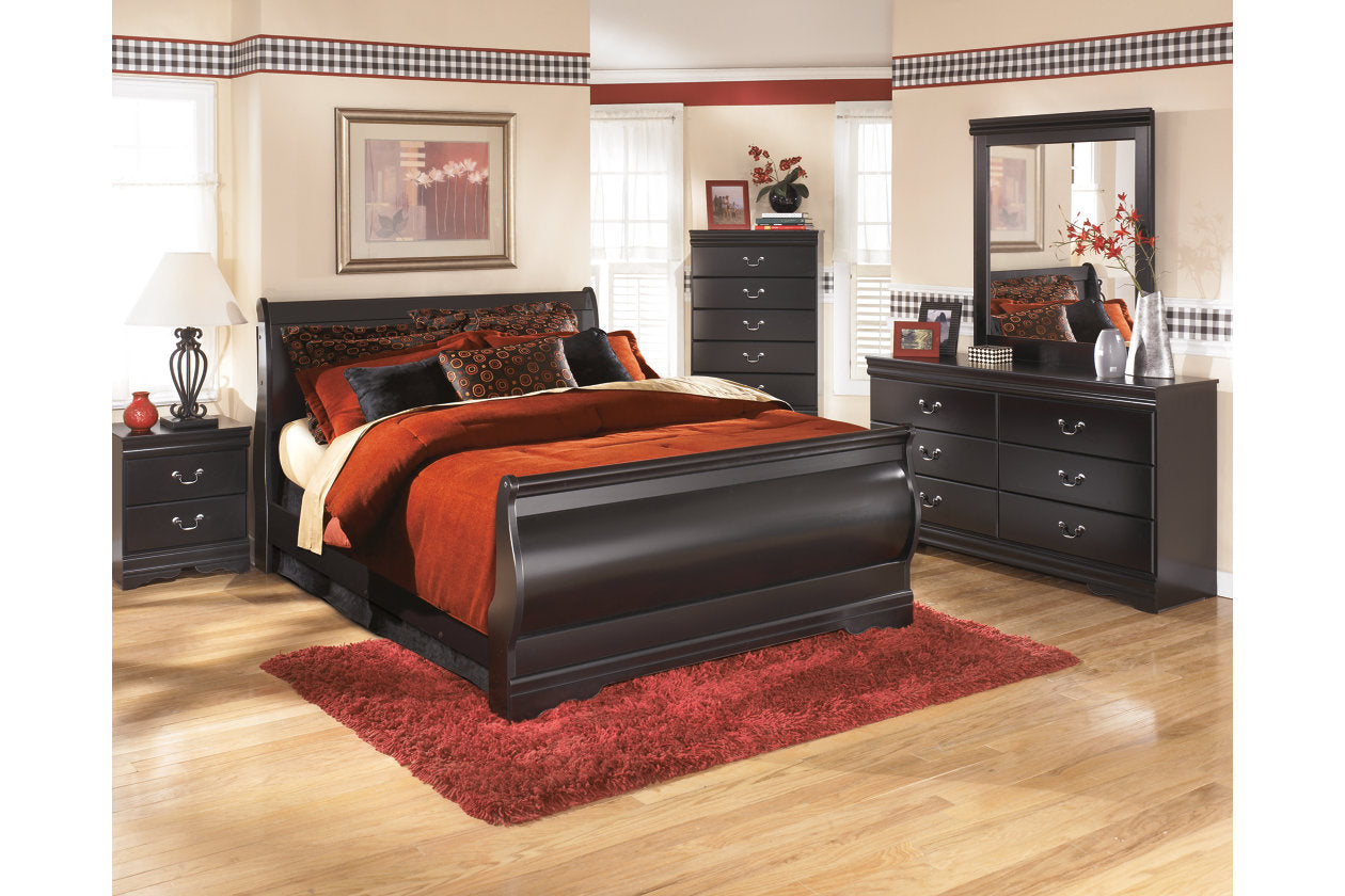 Huey Vineyard Black Queen Sleigh Bed - SET | B128-74 | B128-77 | B128-98 - Luna Furniture - Dallas Store