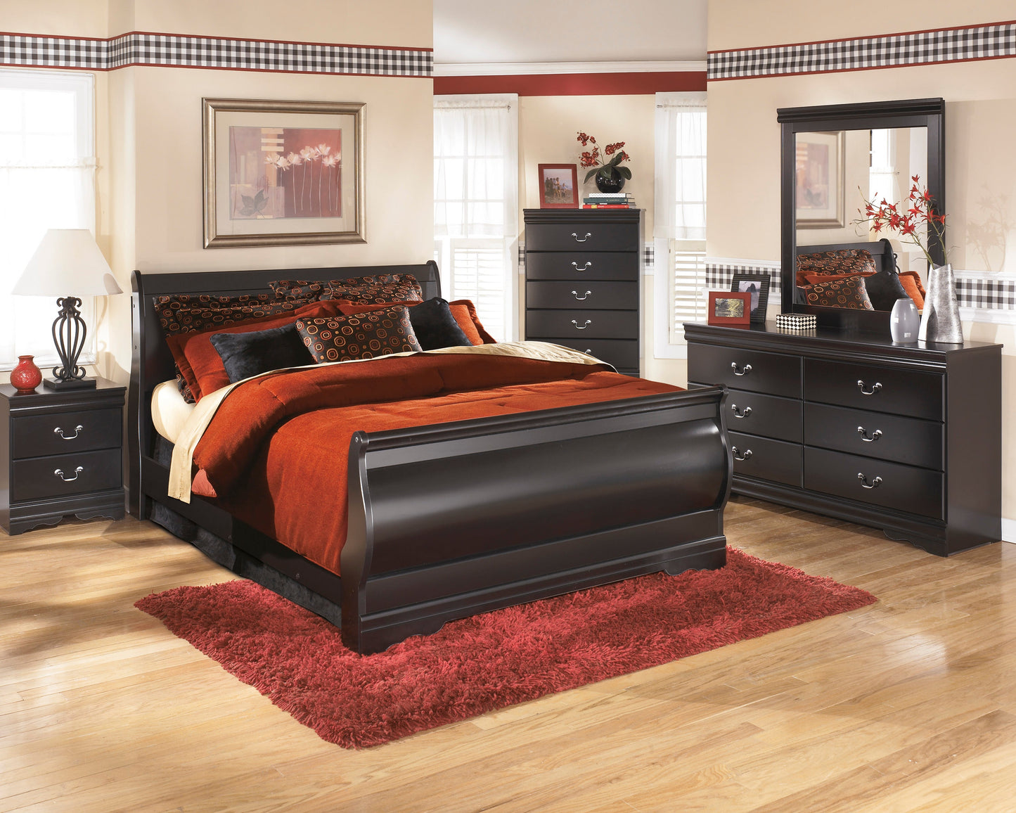 Huey Vineyard Black Sleigh Bedroom Set - SET | B128-74 | B128-77 | B128-98 | B128-31 | B128-36 | B128-92 | B128-46 - Luna Furniture - Dallas Store