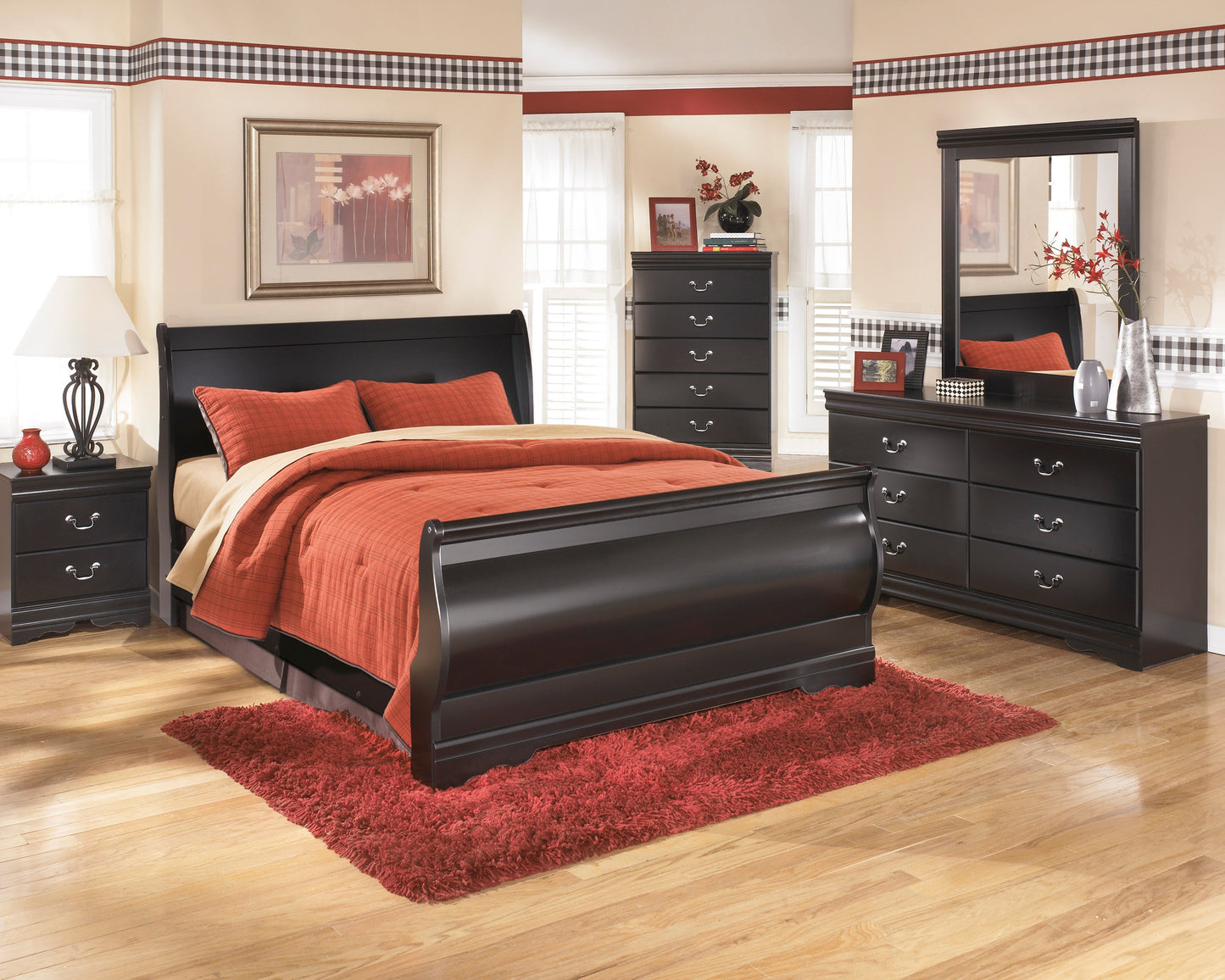 Huey Vineyard Black Sleigh Bedroom Set - SET | B128-74 | B128-77 | B128-98 | B128-31 | B128-36 | B128-92 | B128-46 - Luna Furniture - Dallas Store