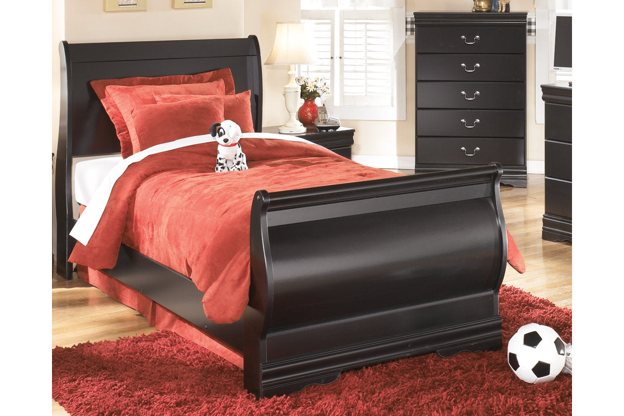 Huey Vineyard Black Twin Sleigh Bed - SET | B128-62 | B128-63 | B128-82 - Luna Furniture - Dallas Store