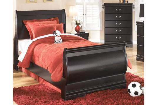 Huey Vineyard Black Twin Sleigh Bed - SET | B128-62 | B128-63 | B128-82 - Luna Furniture - Dallas Store
