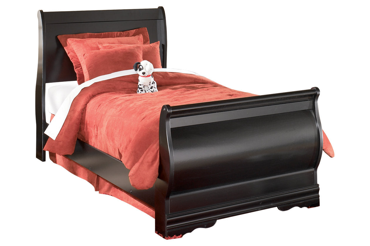 Huey Vineyard Black Twin Sleigh Bed - SET | B128-62 | B128-63 | B128-82 - Luna Furniture - Dallas Store