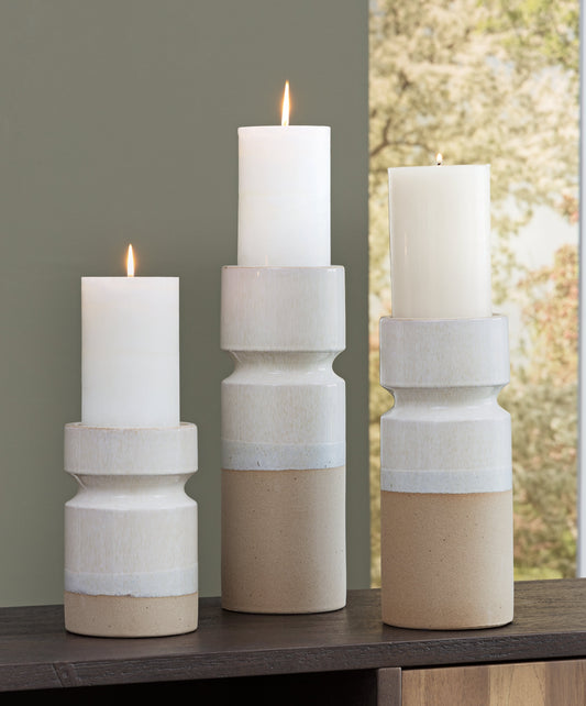 Hurston Ivory/Brown Candle Holder, Set of 3 - A2000583 - Luna Furniture - Dallas Store