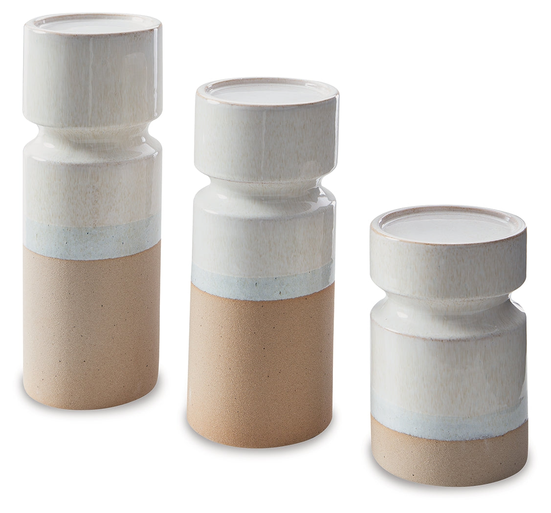 Hurston Ivory/Brown Candle Holder, Set of 3 - A2000583 - Luna Furniture - Dallas Store