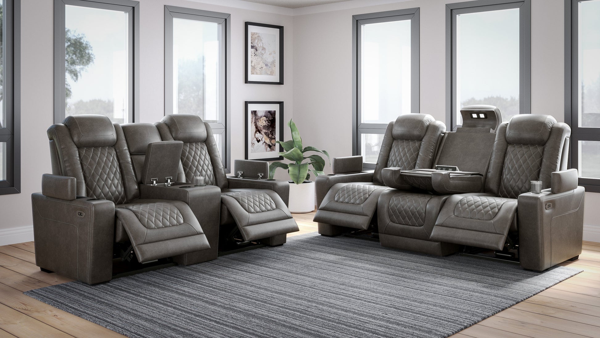 HyllMont Gray Power Reclining Living Room Set - SET | 9300315 | 9300318 - Luna Furniture - Dallas Store