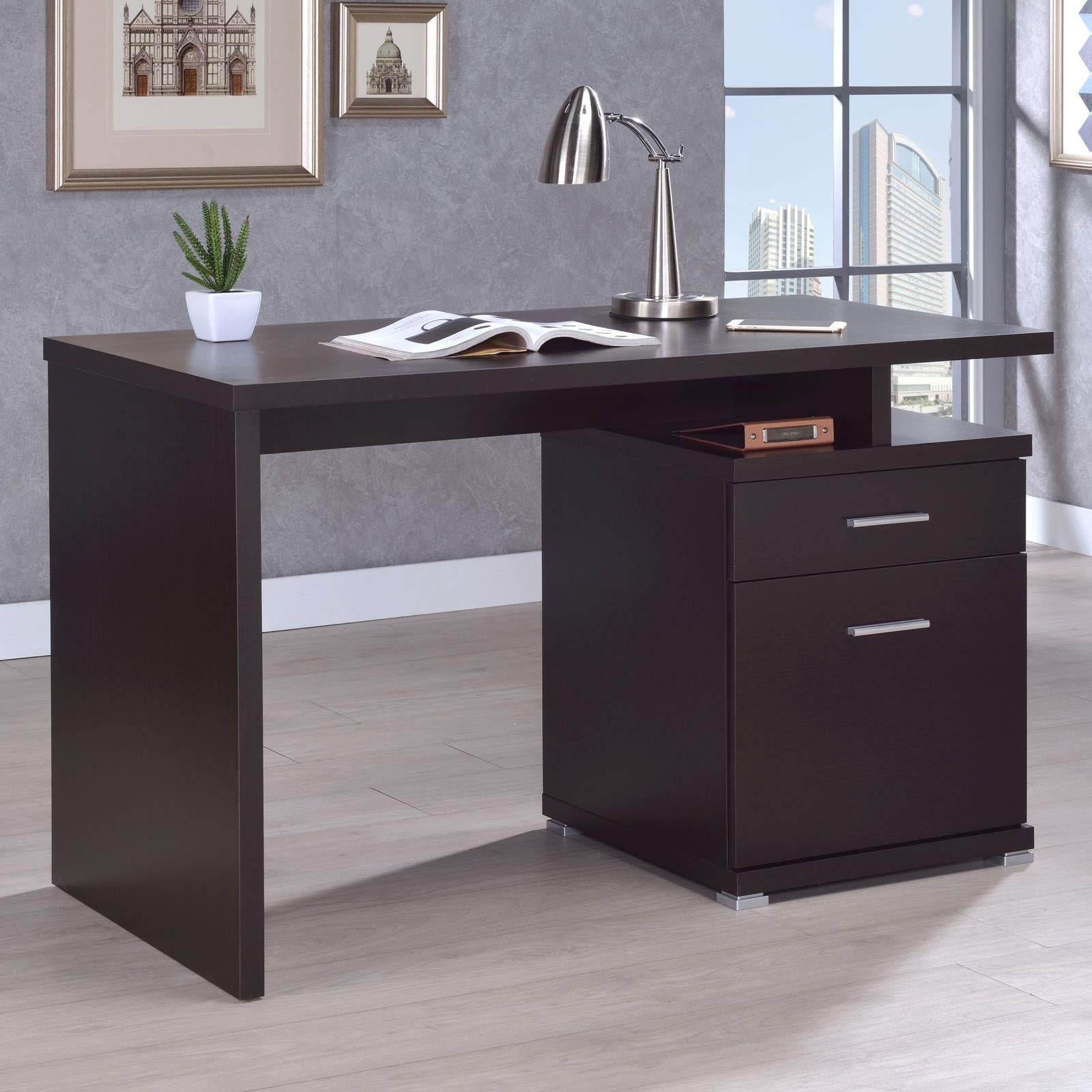 Irving Cappuccino 2-Drawer Office Desk with Cabinet - 800109 - Luna Furniture - Dallas Store