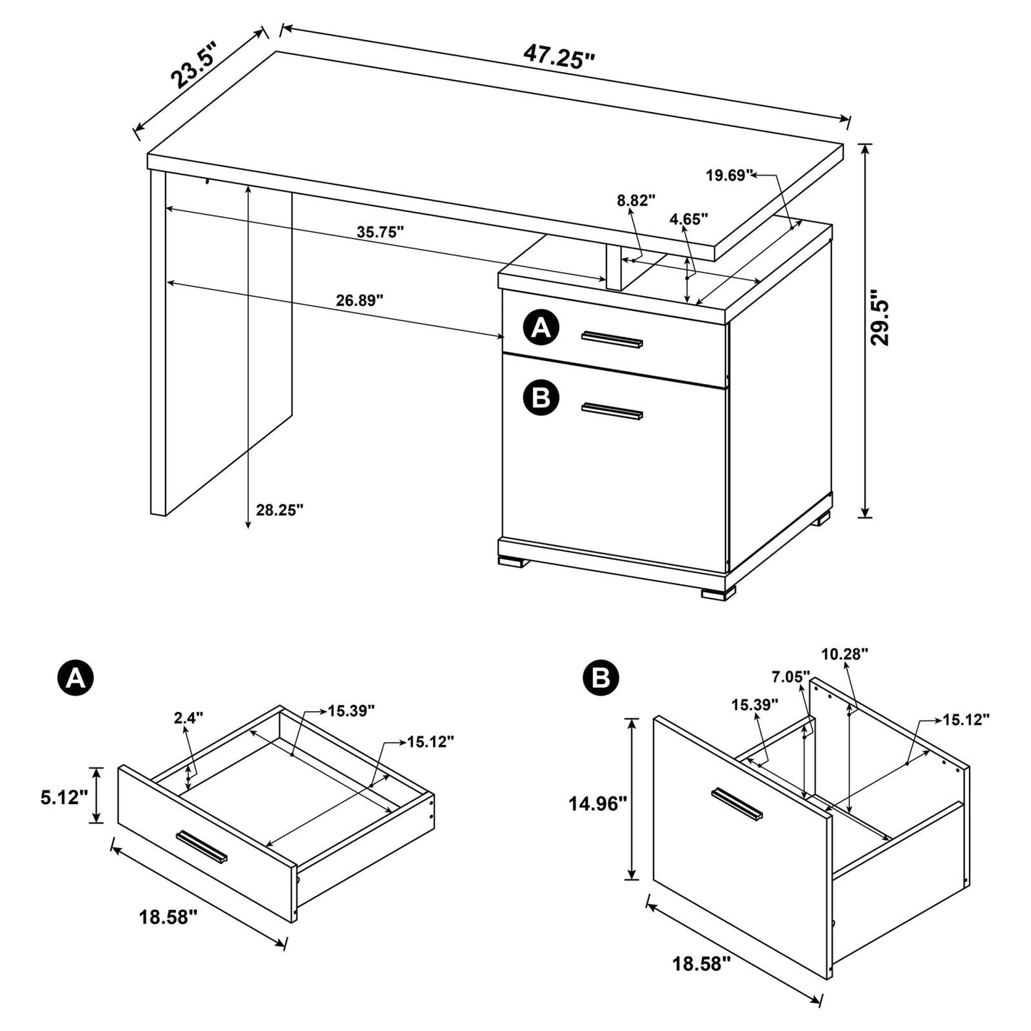 Irving Cappuccino 2-Drawer Office Desk with Cabinet - 800109 - Luna Furniture - Dallas Store