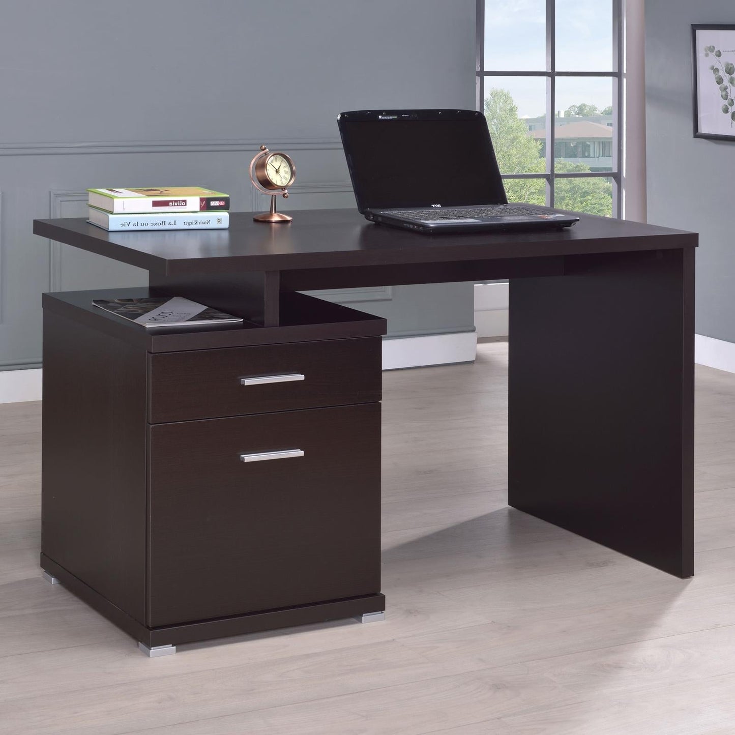 Irving Cappuccino 2-Drawer Office Desk with Cabinet - 800109 - Luna Furniture - Dallas Store