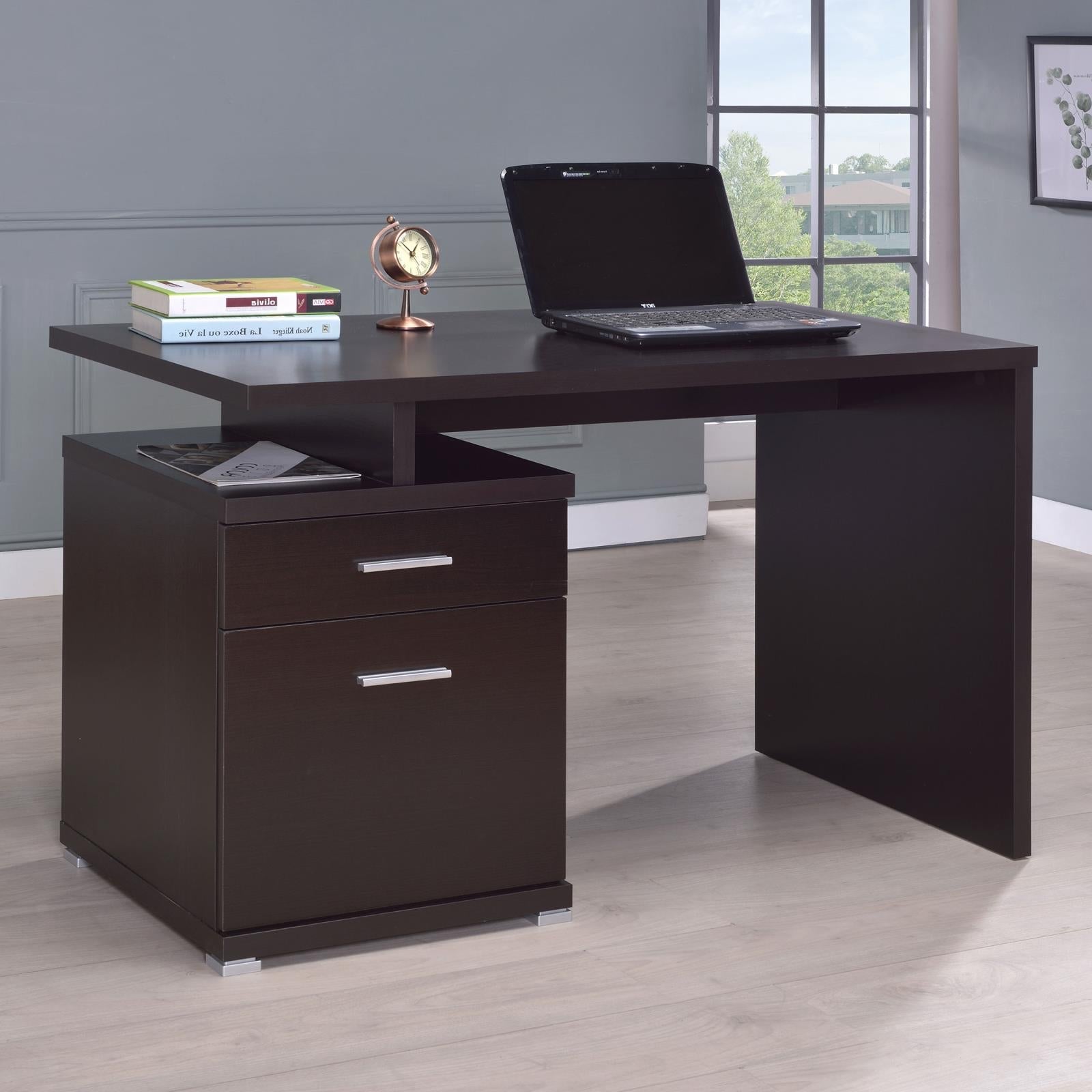 Irving Cappuccino 2-Drawer Office Desk with Cabinet - 800109 - Luna Furniture - Dallas Store
