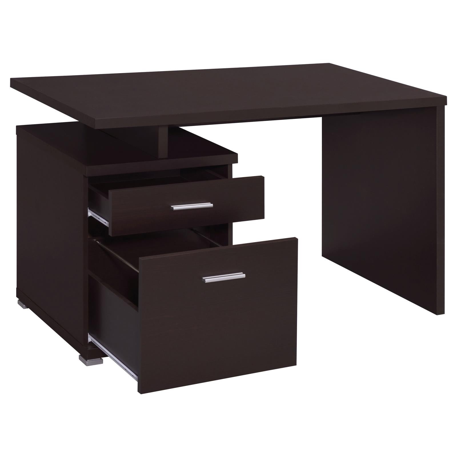 Irving Cappuccino 2-Drawer Office Desk with Cabinet - 800109 - Luna Furniture - Dallas Store