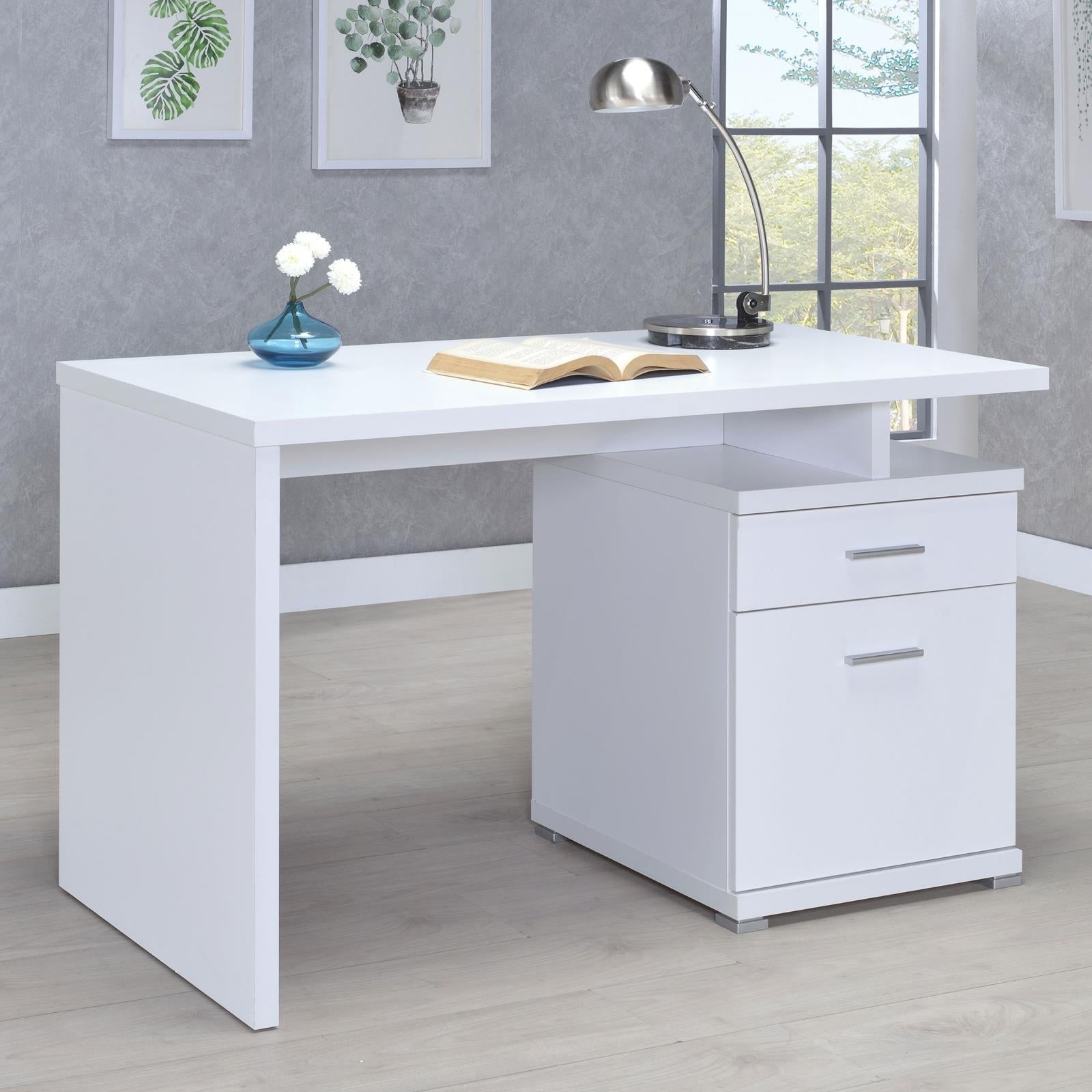 Irving White 2-Drawer Office Desk with Cabinet - 800110 - Luna Furniture - Dallas Store