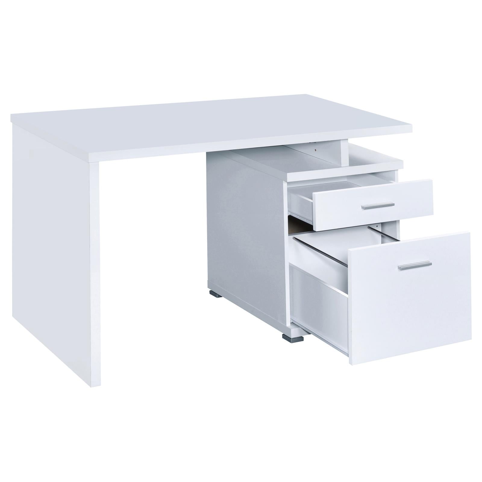 Irving White 2-Drawer Office Desk with Cabinet - 800110 - Luna Furniture - Dallas Store