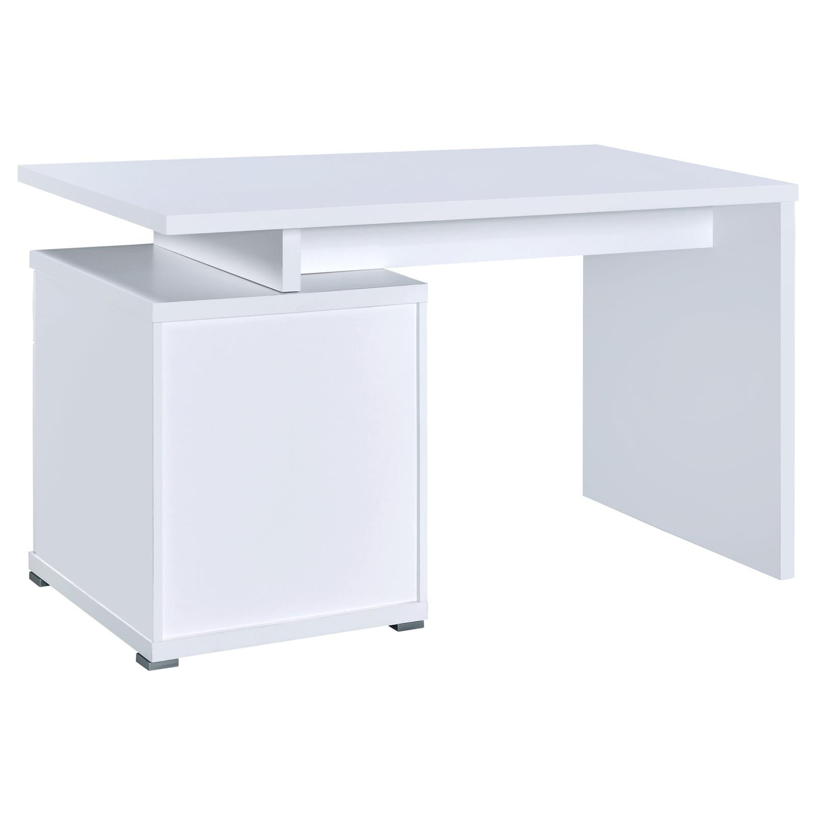 Irving White 2-Drawer Office Desk with Cabinet - 800110 - Luna Furniture - Dallas Store