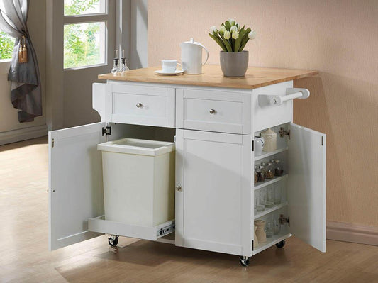 Jalen Natural Brown/White 3-Door Kitchen Cart with Casters - 900558 - Luna Furniture - Dallas Store