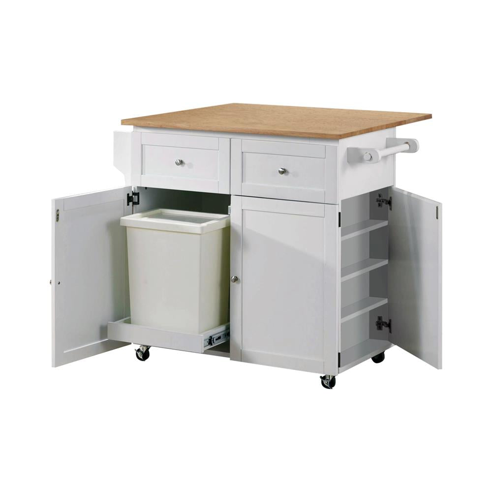 Jalen Natural Brown/White 3-Door Kitchen Cart with Casters - 900558 - Luna Furniture - Dallas Store