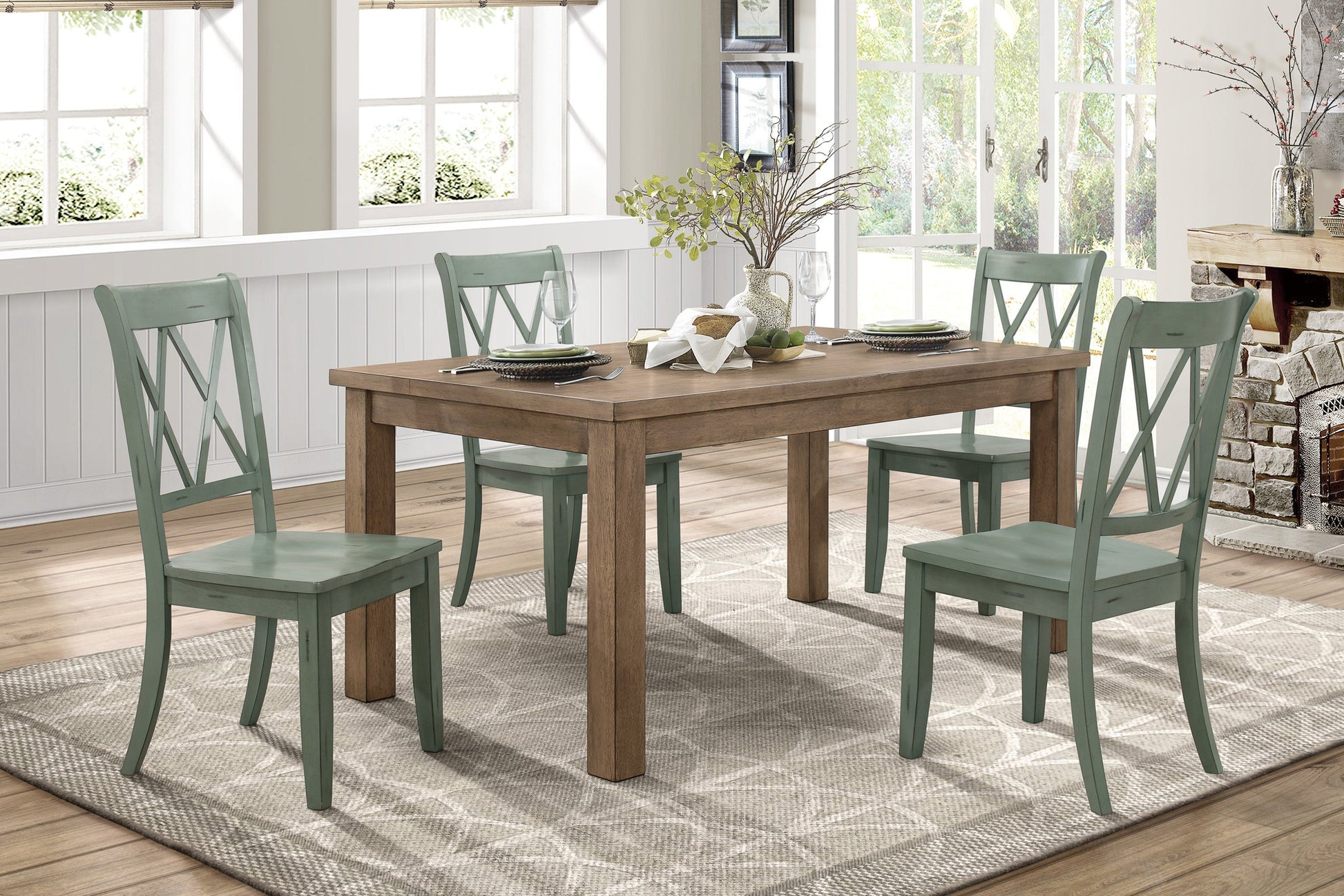 Janina Natural/Teal Dining Set - SET | 5516-66 | 5516TLS(3) - Luna Furniture - Dallas Store