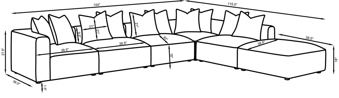 Jennifer 6-Piece Tight Seat Modular Sectional Gray - 551594-SET - Luna Furniture - Dallas Store