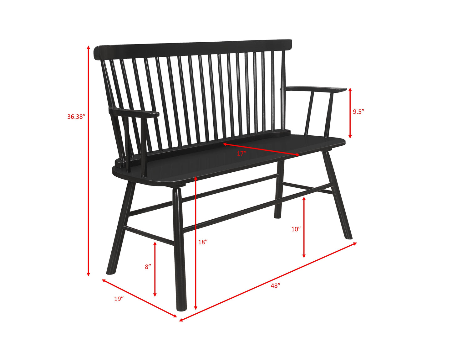 Jerimiah Spindleback Black Bench - 4185-BENCH-BK - Luna Furniture - Dallas Store
