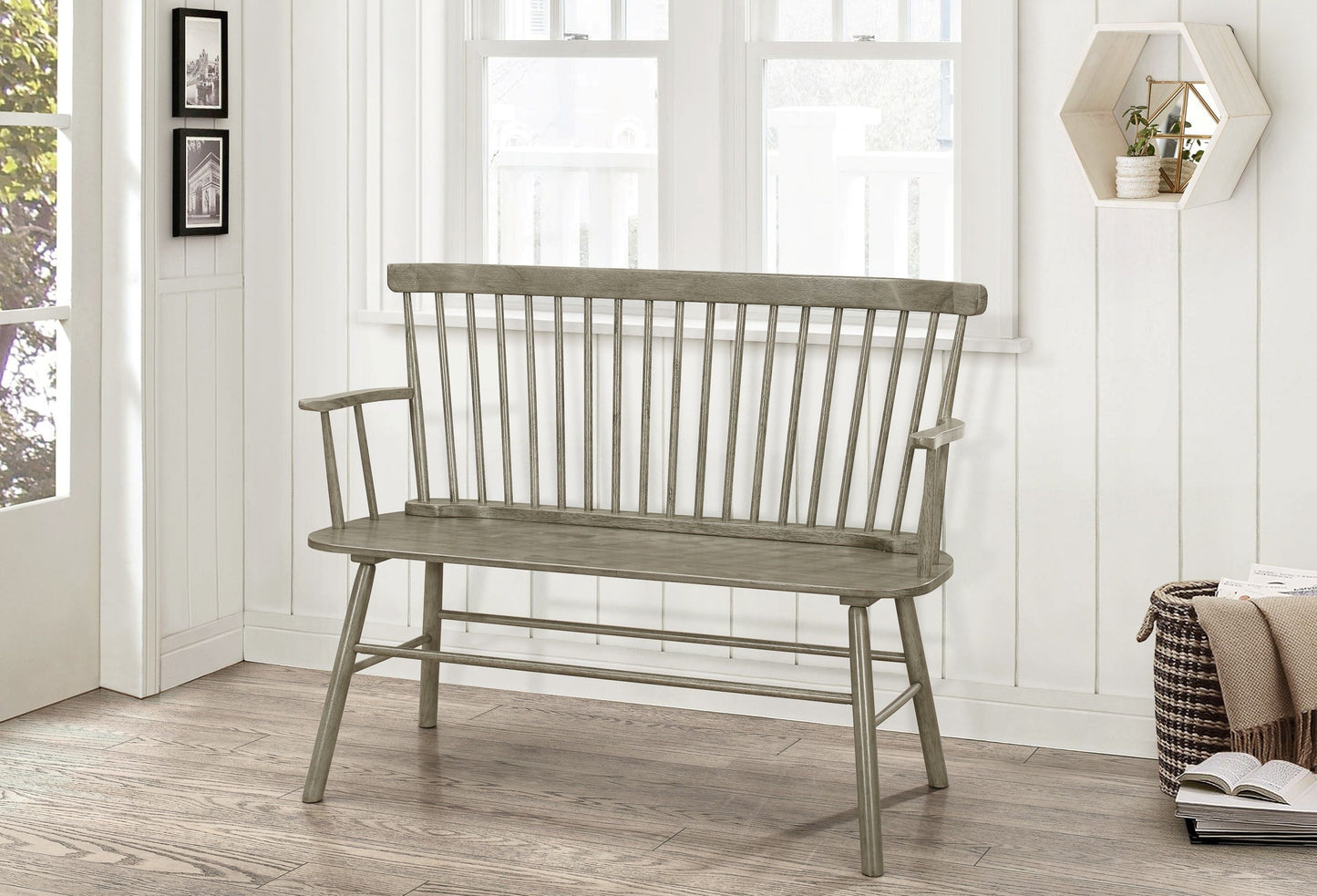 Jerimiah Spindleback Gray Bench - 4185-BENCH-GY - Luna Furniture - Dallas Store