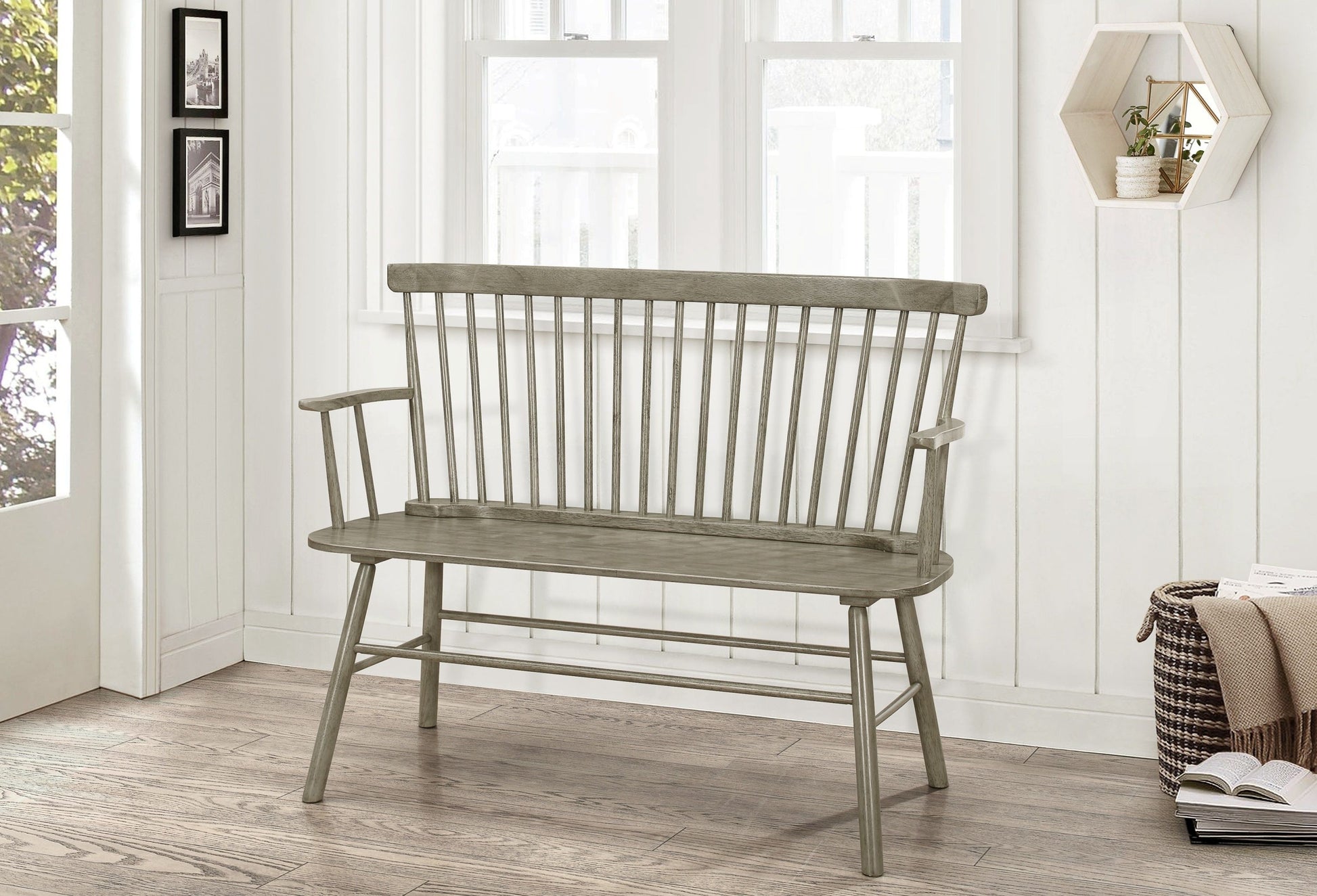Jerimiah Spindleback Gray Bench - 4185-BENCH-GY - Luna Furniture - Dallas Store