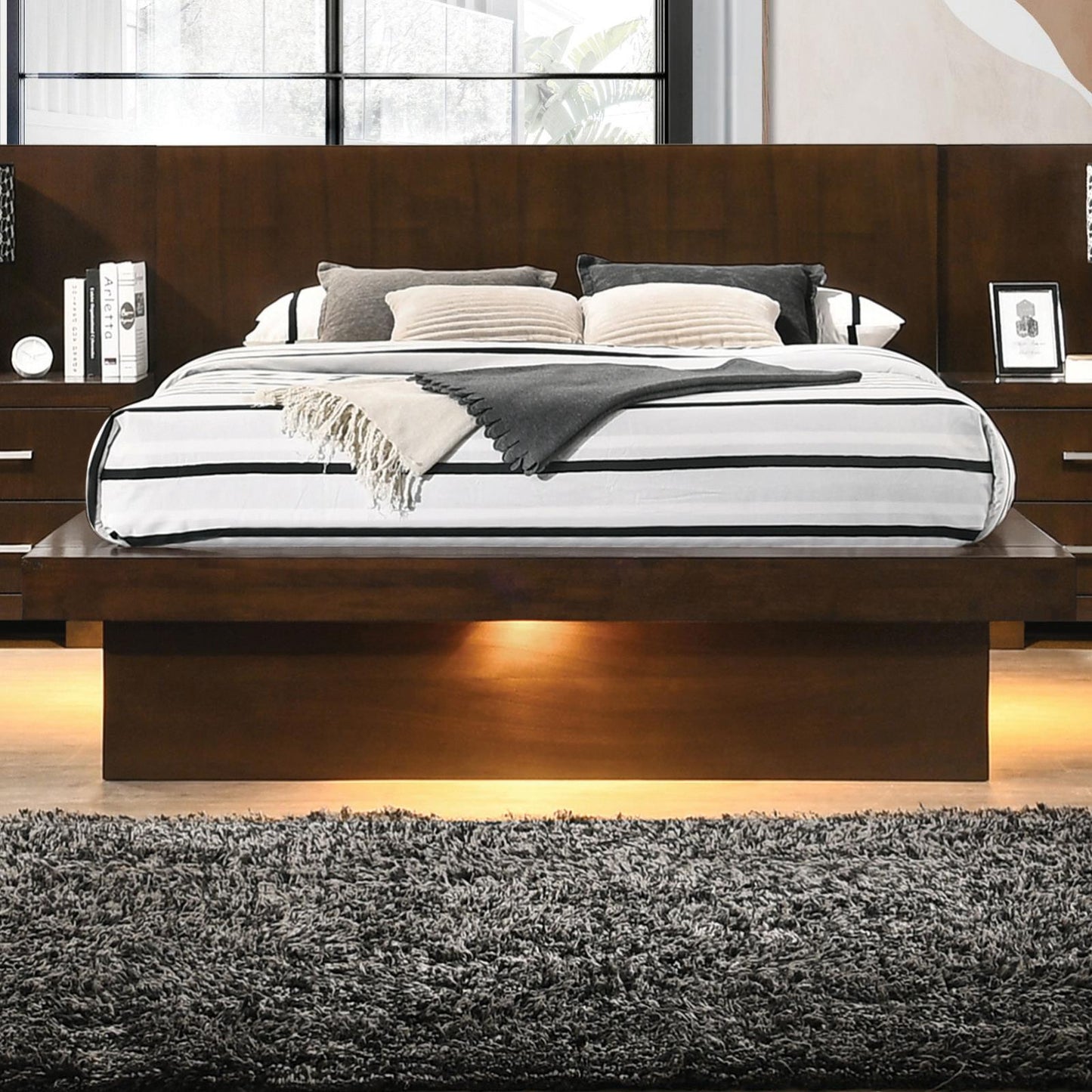 Jessica Eastern King Platform Bed with Rail Seating Cappuccino - 200711KE - Luna Furniture - Dallas Store