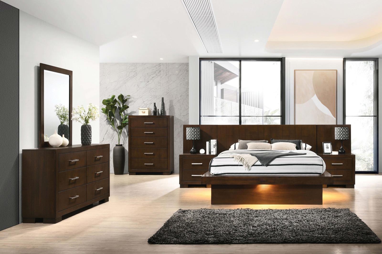 Jessica Eastern King Platform Bed with Rail Seating Cappuccino - 200711KE - Luna Furniture - Dallas Store