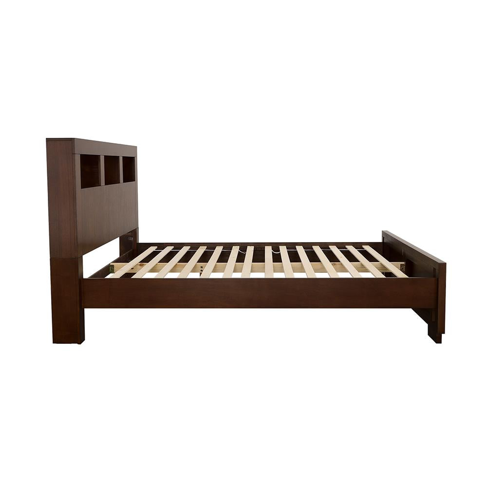 Jessica Queen Bed with Storage Headboard Cappuccino - 200719Q - Luna Furniture - Dallas Store
