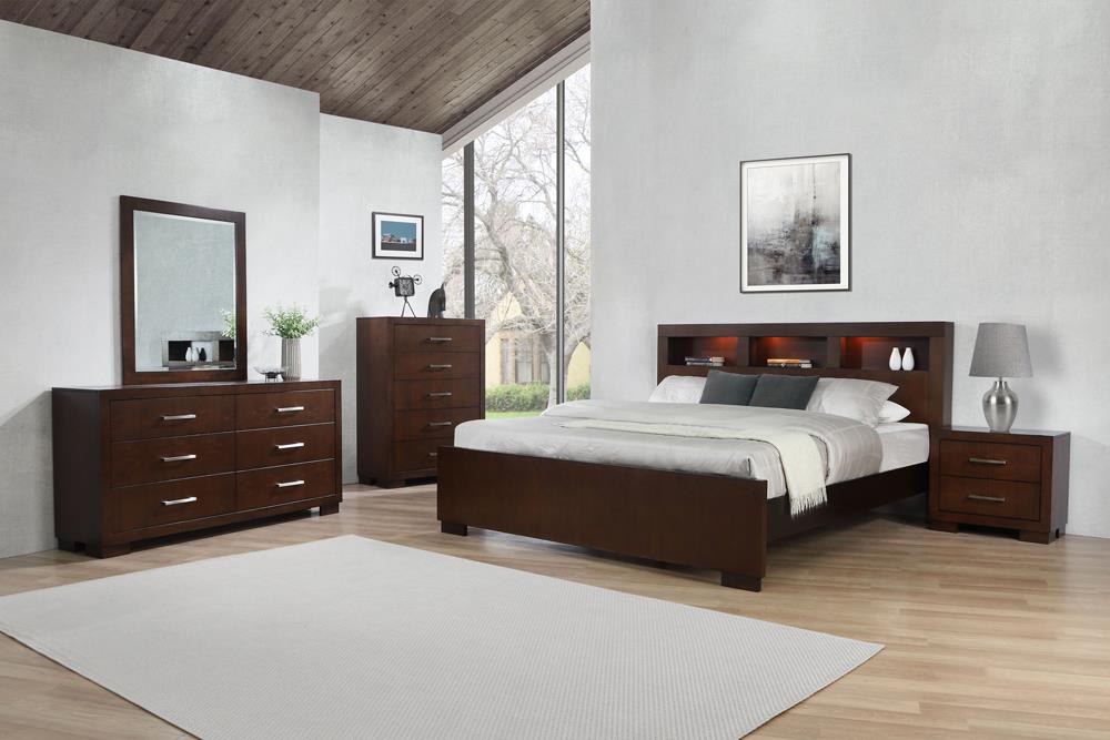 Jessica Queen Bed with Storage Headboard Cappuccino - 200719Q - Luna Furniture - Dallas Store