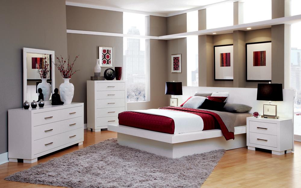Jessica Queen Platform Bed with Rail Seating White - 202990Q - Luna Furniture - Dallas Store