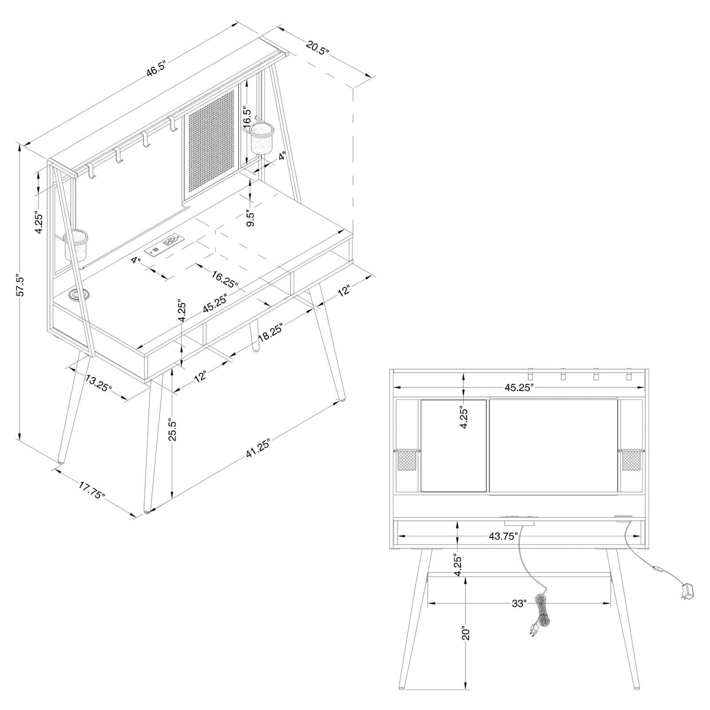 Jessie Black/Gunmetal Writing Desk with USB Ports - 801404 - Luna Furniture - Dallas Store