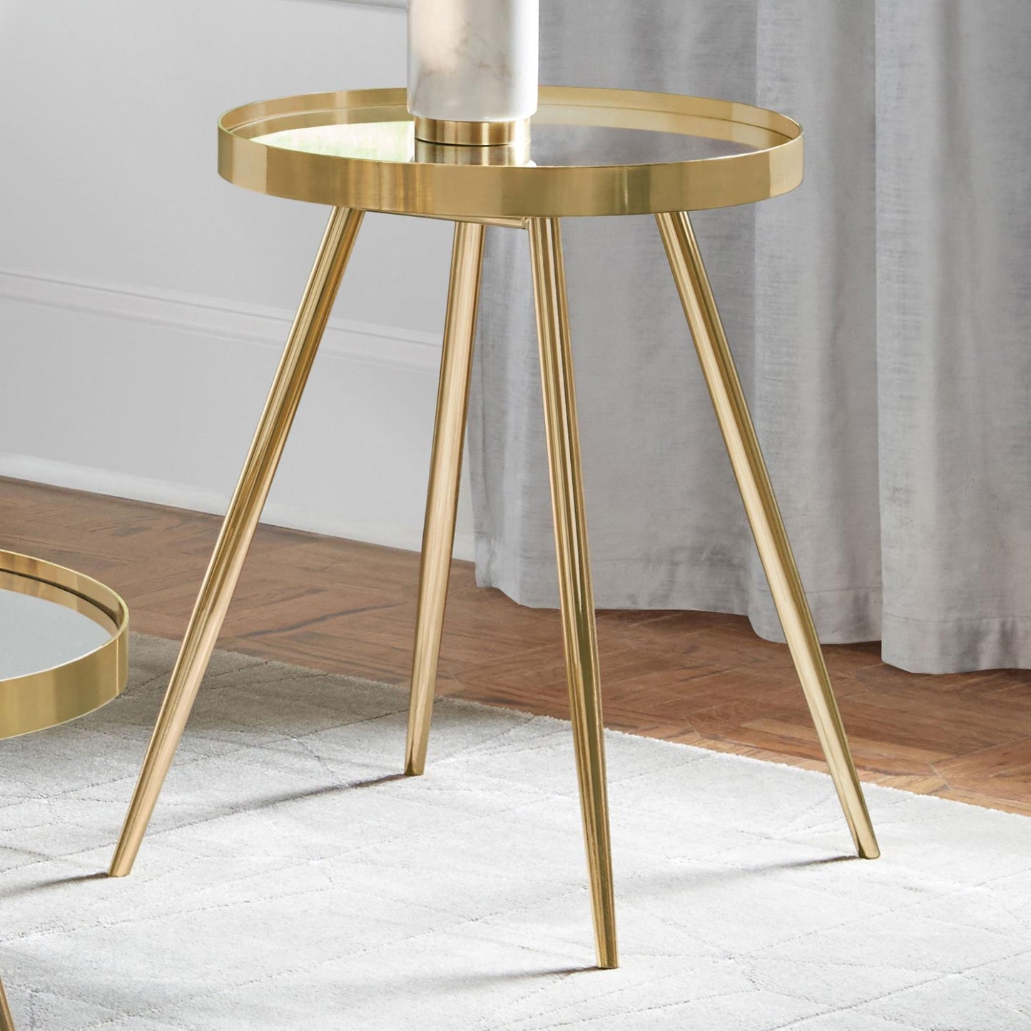 Kaelyn Round Mirror Top End Table Gold - 723917 - Luna Furniture - Dallas Store