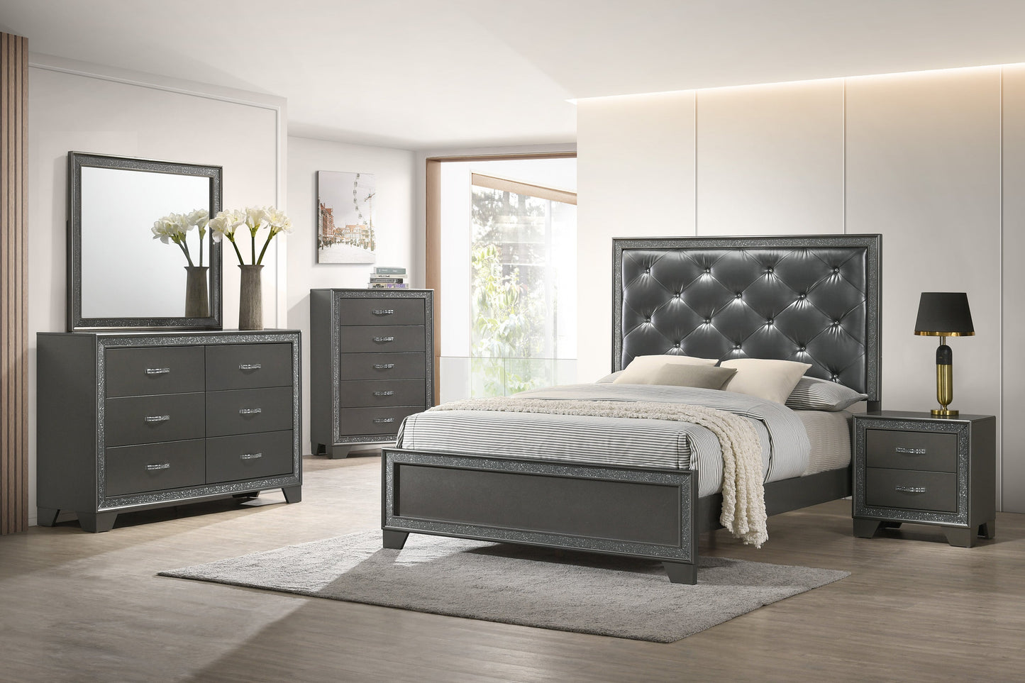 Kaia Gray Panel Bedroom Set - SET | B4750-Q-HBFB | B4750-KQ-RAIL | B4750-2 | B4750-4 - Luna Furniture - Dallas Store