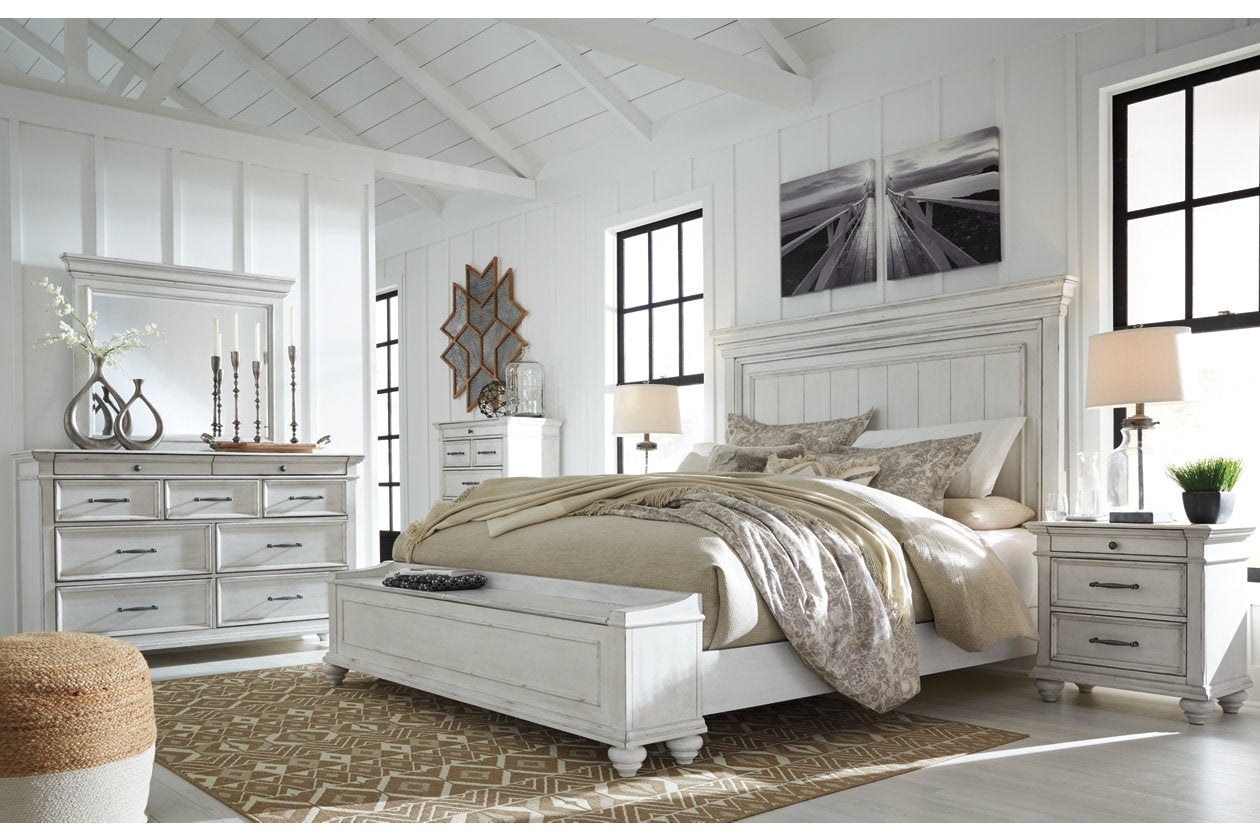 Kanwyn Whitewash King Panel Bed - SET | B777-56 | B777-58 | B777-97 - Luna Furniture - Dallas Store
