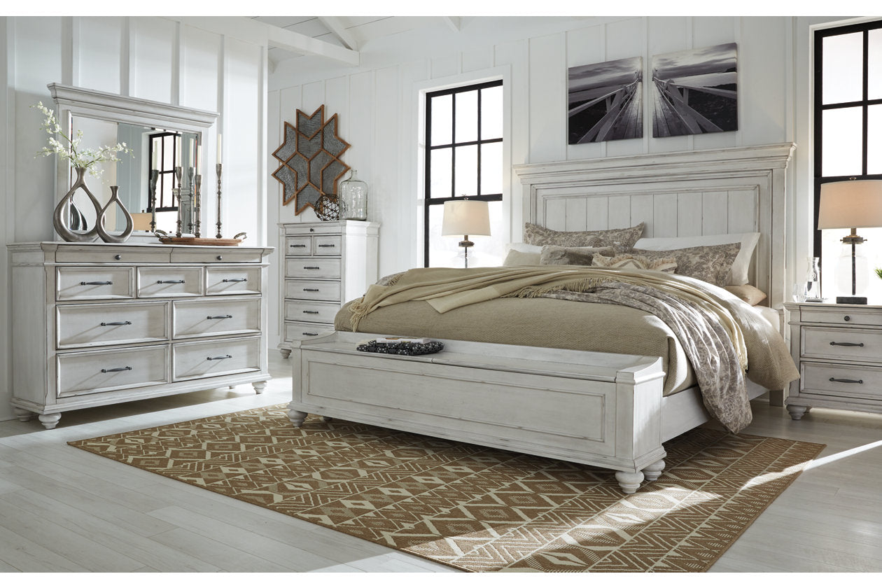 Kanwyn Whitewash King Panel Bed with Storage Bench - SET | B777-56S | B777-58 | B777-97 - Luna Furniture - Dallas Store