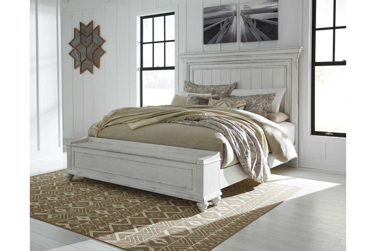 Kanwyn Whitewash King Panel Bed with Storage Bench - SET | B777-56S | B777-58 | B777-97 - Luna Furniture - Dallas Store