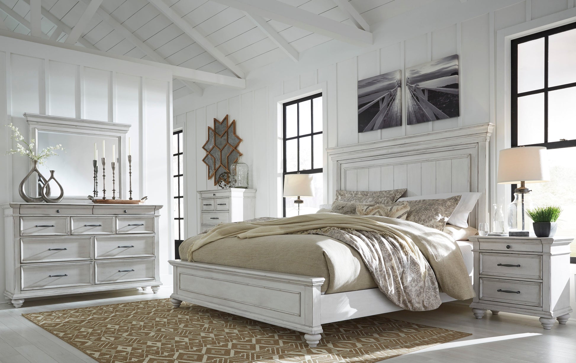 Kanwyn Whitewash Panel Bedroom Set - SET | B777-56 | B777-58 | B777-97 | B777-31 | B777-36 - Luna Furniture - Dallas Store