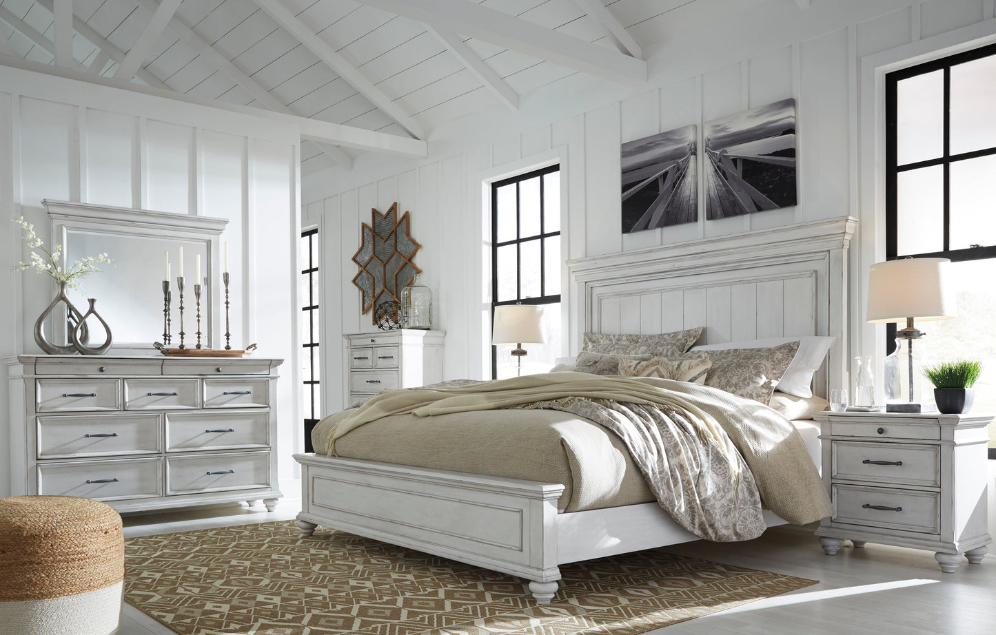 Kanwyn Whitewash Panel Bedroom Set - SET | B777-56 | B777-58 | B777-97 | B777-31 | B777-36 - Luna Furniture - Dallas Store
